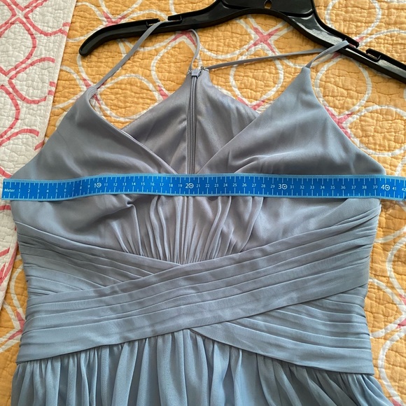 DB Studios Celebrate Dusty Blue mesh v-neck ruched waist spaghetti strap size 6 - Picture 6 of 10